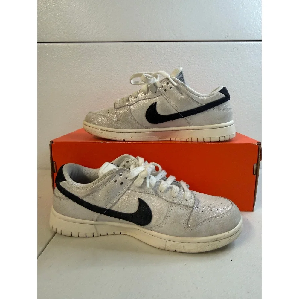 Nike Dunk Low Silver Glitter White Black 8.5W #2385